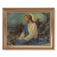 13 1/2" x 16 9/16" Gold Leaf Antique Finished Frame with 11" x 14" Meditation in the Garden Textured Art