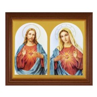 10 1/2" x 12 1/2" Walnut Finish Beveled Frame with 8" x 10" The Sacred Hearts Textured Art