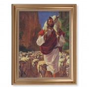 13 1/2" x 16 9/16" Gold Leaf Antique Finished Frame with 11" x 14" Hook: The Good Shepherd Textured Art