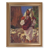 13 1/2" x 16 9/16" Gold Leaf Antique Finished Frame with 11" x 14" Hook: The Good Shepherd Textured Art