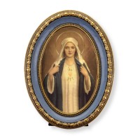 5 1/2" x 7 1/2" Oval Gold-Leaf Frame with a Immaculate Heart of Mary Print