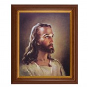 10 1/2" x 12 1/2" Walnut Finish Beveled Frame with 8" x 10" Sallman: Head of Christ Textured Art