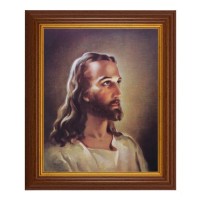 10 1/2" x 12 1/2" Walnut Finish Beveled Frame with 8" x 10" Sallman: Head of Christ Textured Art
