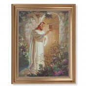 13 1/2" x 16 9/16" Gold Leaf Antique Finished Frame with 11" x 14" Christ Knocking Textured Art