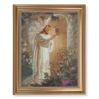 13 1/2" x 16 9/16" Gold Leaf Antique Finished Frame with 11" x 14" Christ Knocking Textured Art