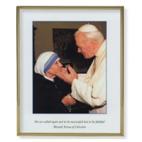 11" x 14" Gold Plaque Frame with a Saint John Paul II and Saint Teresa of Calcutta Print