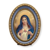 5 1/2" x 7 1/2" Oval Gold-Leaf Frame with a Immaculate Heart of Mary Print
