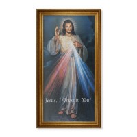 24" x 44" Antique Gold Leaf Beveled Frame with Carved Rope Trim -Sacred Heart Canvas Artwork