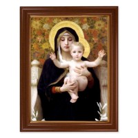 15 1/2" x 19 1/2" Walnut Finish Frame with Gold Accent and a 12" x 16" Madonna of the Lilies Textured Art
