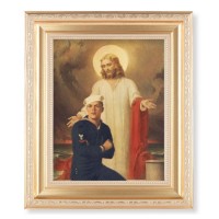 10 1/4" x 12 1/4" Satin Gold Frame with an 8" x 10" Jesus with Sailor Print