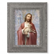 7 1/2" x 9 1/2" Grey Weathered Frame with Good Shepherd Artwork on Wood Plaque