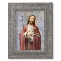 7 1/2" x 9 1/2" Grey Weathered Frame with Good Shepherd Artwork on Wood Plaque