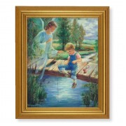 8" x 10" Guardian Angel With Boy Print With 10" x 12" Gold Leaf Finish Beveled Frame