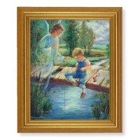 8" x 10" Guardian Angel With Boy Print With 10" x 12" Gold Leaf Finish Beveled Frame