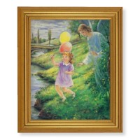 8" x 10" Guardian Angel With Girl Print With 10" x 12" Gold Leaf Finish Beveled Frame