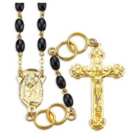 5 x 7mm Black Glass Oval Bead Gold Wedding Ring Rosary in a Grey Velvet Box 5 x 7mm Black Glass Oval Bead Gold Wedding Ring Rosary in a Grey Velvet Box