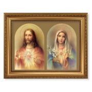 15 1/2" x 19 1/2" Antique Gold Leaf Beveled Frame with Bead Inlay and 12" x 16" Sacred Hearts Textured Art