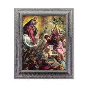 10 1/2" x 12 1/2" Grey Oak Finish Frame with an 8" x 10" Battle of the Archangel Saint Michael Print