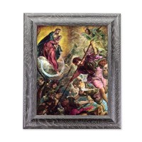 10 1/2" x 12 1/2" Grey Oak Finish Frame with an 8" x 10" Battle of the Archangel Saint Michael Print