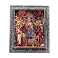 10 1/2" x 12 1/2" Grey Oak Finish Frame with an 8" x 10" Madonna Throne of Angels and Saints Print