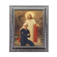 10 1/2" x 12 1/2" Grey Oak Finish Frame with an 8" x 10" Jesus with Sailor Print