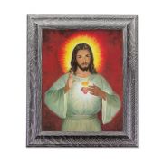 10 1/2" x 12 1/2" Grey Oak Finish Frame with an 8" x 10" The Sacred Heart of Jesus Print