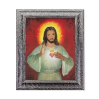 10 1/2" x 12 1/2" Grey Oak Finish Frame with an 8" x 10" The Sacred Heart of Jesus Print