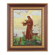 11 1/2" x 13 1/2" Cherry Frame with Gold Trim with an 8" x 10" St. Francis Print