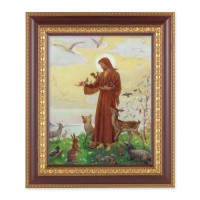11 1/2" x 13 1/2" Cherry Frame with Gold Trim with an 8" x 10" St. Francis Print