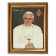 15 1/2" x 19 1/2" Antique Gold Leaf Beveled Frame with Bead Inlay and 12" x 16" Pope Benedict XVI Textured Art