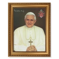 15 1/2" x 19 1/2" Antique Gold Leaf Beveled Frame with Bead Inlay and 12" x 16" Pope Benedict XVI Textured Art