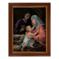 15 1/2" x 19 1/2" Walnut Finish Frame with Gold Accent and a 12" x 16" The Holy Family Textured Art