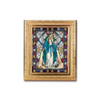 8 1/4" x 10 1/4" Gold Ornate Frame with a 6" x 8" Our Lady of Grace Textured Glass Artwork