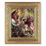 12 1/2" x 14 1/2" Ornate Gold Leaf Antique Frame with 8" x 10" Battle of Archangel St. Michael Print