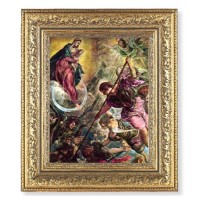 12 1/2" x 14 1/2" Ornate Gold Leaf Antique Frame with 8" x 10" Battle of Archangel St. Michael Print