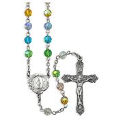 Multicolored Crystal Aurora Borealis Rosary with a Deluxe Center and Crucifix in Grey Velvet Box