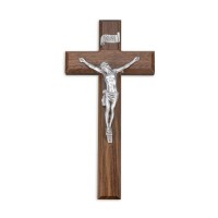 10" Walnut Wood Cross with a Fine Pewter Corpus 10" Walnut Wood Cross with a Fine Pewter Corpus