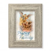 6 1/2" x 8 1/2" Grey Weathered Frame with St. Michael - Home Blessing Artwork on Wood Plaque