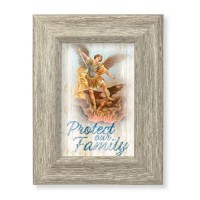 6 1/2" x 8 1/2" Grey Weathered Frame with St. Michael - Home Blessing Artwork on Wood Plaque