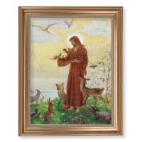 13 1/2" x 16 9/16" Gold Leaf Antique Finished Frame with 11" x 14" Saint Francis Textured Art