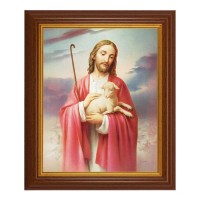 10 1/2" x 12 1/2" Walnut Finish Beveled Frame with 8" x 10" Good Shepherd Textured Art