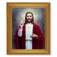 10" x 12" Gold Leaf Finish Beveled Frame with 8" x 10" Chambers: Sacred Heart of Jesus Textured Art
