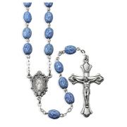 Our Lady of Grace Light Blue Bead Rosary with Oxidized Center and Crucifix