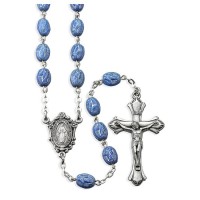 Our Lady of Grace Light Blue Bead Rosary with Oxidized Center and Crucifix Our Lady of Grace Light Blue Bead Rosary with Oxidized Center and Crucifix