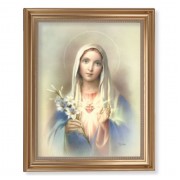 13 1/2" x 16 9/16" Gold Leaf Antique Finished Frame with 11" x 14" Immaculate Heart of Mary Textured Art