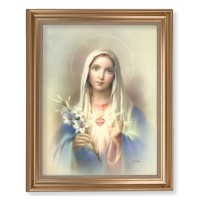 13 1/2" x 16 9/16" Gold Leaf Antique Finished Frame with 11" x 14" Immaculate Heart of Mary Textured Art