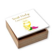 5 1/2" x 5 1/2" First Communion Wooden Keepsake Box with Chalice and Grapes