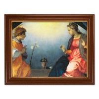 15 1/2" x 19 1/2" Walnut Finish Frame with Gold Accent and a 12" x 16" Sarto: The Annunciation Textured Art