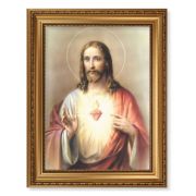 15 1/2" x 19 1/2" Antique Gold Leaf Beveled Frame with Bead Inlay and 12" x 16" Sacred Heart of Jesus Textured Art