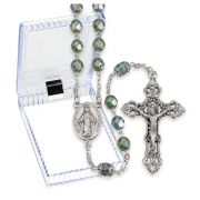 Teal Alabaster Luster Glass Bead Rosary, Boxed
